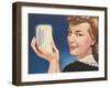 Woman Holding Miniature Fridge-null-Framed Art Print