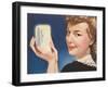 Woman Holding Miniature Fridge-null-Framed Art Print