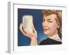 Woman Holding Miniature Fridge-null-Framed Art Print