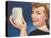 Woman Holding Miniature Fridge-null-Stretched Canvas