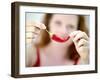 Woman Holding out a Red Chili Pepper-Maren Brinkmann-Framed Photographic Print