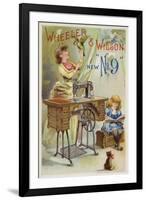 Woman Holding Parrot Next to Sewing Machine-null-Framed Giclee Print