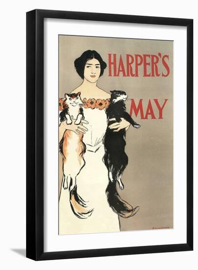 Woman Holding Two Cats-null-Framed Art Print