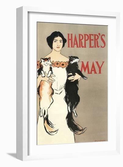 Woman Holding Two Cats-null-Framed Art Print