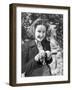 Woman Holding Two English Bull Terrier Puppies-null-Framed Photo