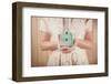 Woman Holding Vintage Mint Green Camera. Instagram Effect.-soupstock-Framed Photographic Print