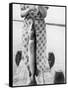 Woman Holds on Large Northern Pike on a Lake Pier, Ca. 1950-null-Framed Stretched Canvas