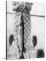 Woman Holds on Large Northern Pike on a Lake Pier, Ca. 1950-null-Stretched Canvas