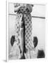 Woman Holds on Large Northern Pike on a Lake Pier, Ca. 1950-null-Framed Photographic Print