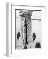Woman Holds on Large Northern Pike on a Lake Pier, Ca. 1950-null-Framed Photographic Print
