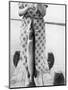 Woman Holds on Large Northern Pike on a Lake Pier, Ca. 1950-null-Mounted Photographic Print