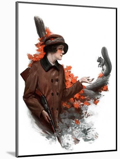 "Woman Hunter Feeding Squirrel,"November 3, 1923-Charles A. MacLellan-Mounted Giclee Print