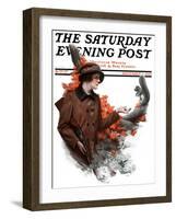 "Woman Hunter Feeding Squirrel," Saturday Evening Post Cover, November 3, 1923-Charles A. MacLellan-Framed Giclee Print