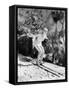 Woman in a Bathing Suit Skiing Down a Hill-null-Framed Stretched Canvas