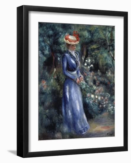 Woman in a Blue Dress Standing in the Garden at Saint-Cloud, 1899-Pierre-Auguste Renoir-Framed Giclee Print