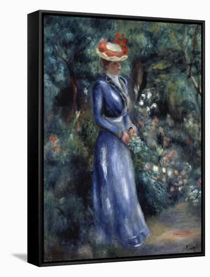 Woman in a Blue Dress Standing in the Garden at Saint-Cloud, 1899-Pierre-Auguste Renoir-Framed Stretched Canvas