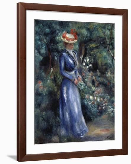 Woman in a Blue Dress Standing in the Garden at Saint-Cloud, 1899-Pierre-Auguste Renoir-Framed Giclee Print