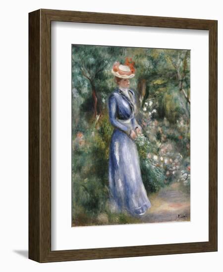 Woman in a Blue Dress Standing in the Garden at Saint-Cloud-Pierre-Auguste Renoir-Framed Giclee Print