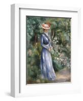 Woman in a Blue Dress Standing in the Garden at Saint-Cloud-Pierre-Auguste Renoir-Framed Giclee Print