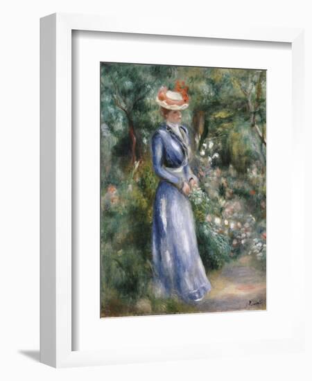 Woman in a Blue Dress Standing in the Garden at Saint-Cloud-Pierre-Auguste Renoir-Framed Giclee Print