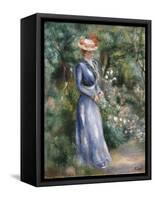 Woman in a Blue Dress Standing in the Garden at Saint-Cloud-Pierre-Auguste Renoir-Framed Stretched Canvas