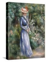 Woman in a Blue Dress Standing in the Garden at Saint-Cloud-Pierre-Auguste Renoir-Stretched Canvas