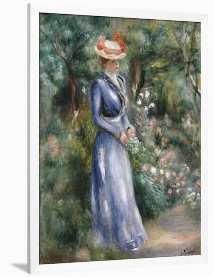 Woman in a Blue Dress Standing in the Garden at Saint-Cloud-Pierre-Auguste Renoir-Framed Giclee Print