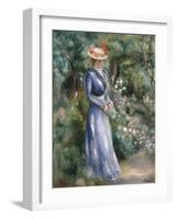 Woman in a Blue Dress Standing in the Garden at Saint-Cloud-Pierre-Auguste Renoir-Framed Giclee Print