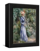 Woman in a Blue Dress Standing in the Garden at Saint-Cloud-Pierre-Auguste Renoir-Framed Stretched Canvas