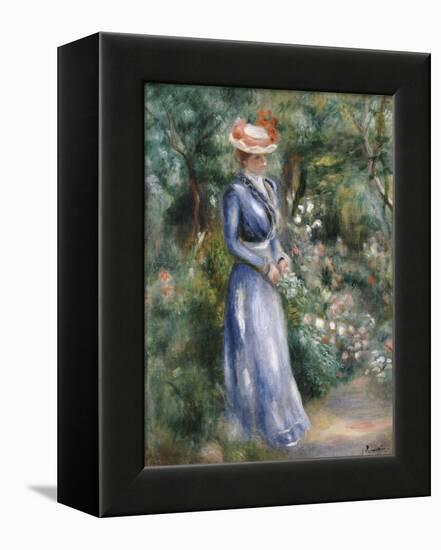 Woman in a Blue Dress Standing in the Garden at Saint-Cloud-Pierre-Auguste Renoir-Framed Stretched Canvas