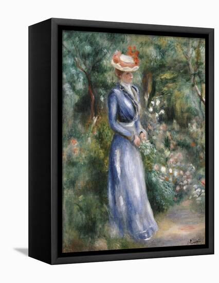 Woman in a Blue Dress Standing in the Garden at Saint-Cloud-Pierre-Auguste Renoir-Framed Stretched Canvas