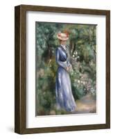 Woman in a Blue Dress Standing in the Garden at Saint-Cloud-Pierre-Auguste Renoir-Framed Giclee Print