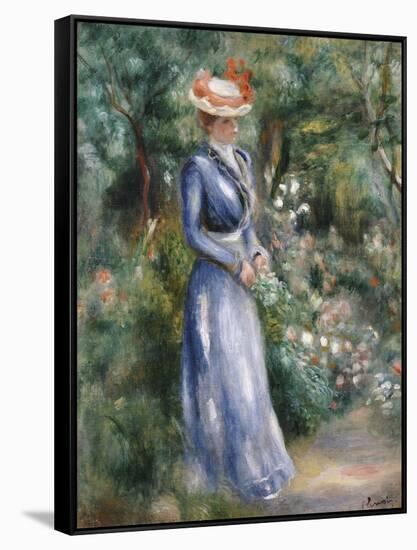 Woman in a Blue Dress Standing in the Garden at Saint-Cloud-Pierre-Auguste Renoir-Framed Stretched Canvas