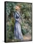 Woman in a Blue Dress Standing in the Garden at Saint-Cloud-Pierre-Auguste Renoir-Framed Stretched Canvas