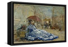 Woman in a Blue Dress under a Parasol, C.1865-Eugène Boudin-Framed Stretched Canvas