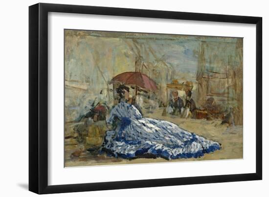 Woman in a Blue Dress under a Parasol, C.1865-Eugène Boudin-Framed Giclee Print