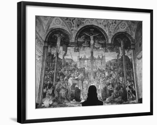 Woman in a Church Contemplating a Wall Painting of the Crucifixion-Carl Mydans-Framed Photographic Print