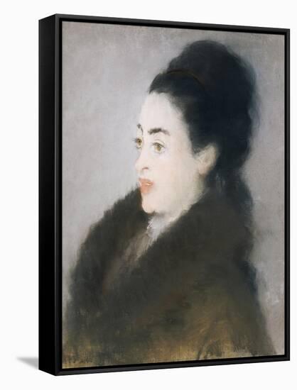 Woman in a Fur Coat in Profile, 1879-Edouard Manet-Framed Stretched Canvas