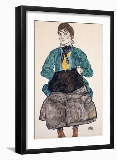 Woman in a Green Blouse and a Muff (Frau in Grüner Bluse mit Muff). 1915-Egon Schiele-Framed Giclee Print