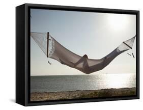 Woman in a Hammock on the Beach, Florida, United States of America, North America-Angelo Cavalli-Framed Stretched Canvas