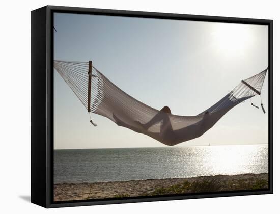 Woman in a Hammock on the Beach, Florida, United States of America, North America-Angelo Cavalli-Framed Stretched Canvas