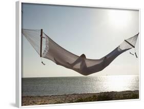 Woman in a Hammock on the Beach, Florida, United States of America, North America-Angelo Cavalli-Framed Photographic Print