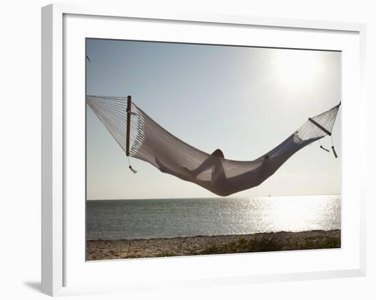 Woman in a Hammock on the Beach, Florida, United States of America, North America-Angelo Cavalli-Framed Photographic Print