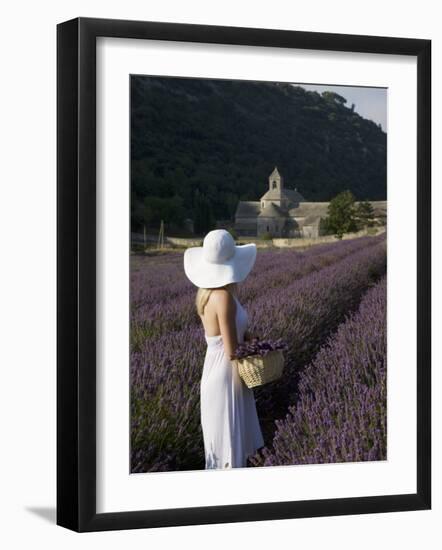 Woman in a Lavender Field, Senanque Abbey, Gordes, Provence, France, Europe-Angelo Cavalli-Framed Photographic Print