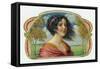 Woman in a Windy Meadow Cigar Inner Box Label-Lantern Press-Framed Stretched Canvas