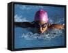 Woman in Action During a Butterfly Swimming Race-null-Framed Stretched Canvas