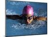 Woman in Action During a Butterfly Swimming Race-null-Mounted Photographic Print