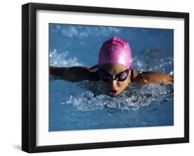 Woman in Action During a Butterfly Swimming Race-null-Framed Photographic Print