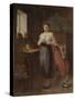 Woman in an Interior (Oil on Panel)-Eugene Carriere-Stretched Canvas