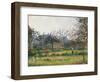 Woman in an Orchard, Autumn Morning, Garden at Eragny-Camille Pissarro-Framed Art Print